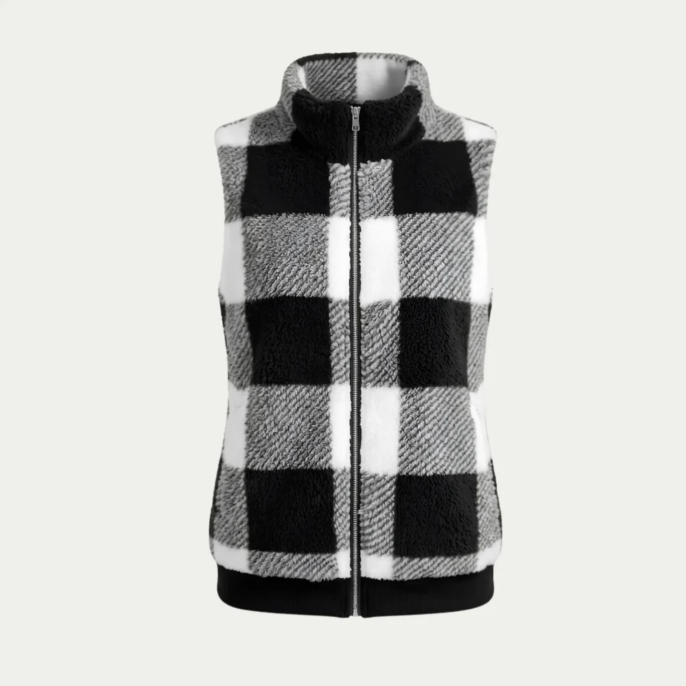 Women's Checked Fleece Body Warmer – Zip Up Gilet Waistcoat main product image