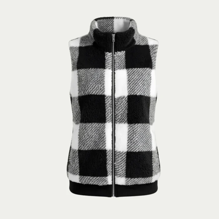 Women's Checked Fleece Body Warmer – Zip Up Gilet Waistcoat main product image