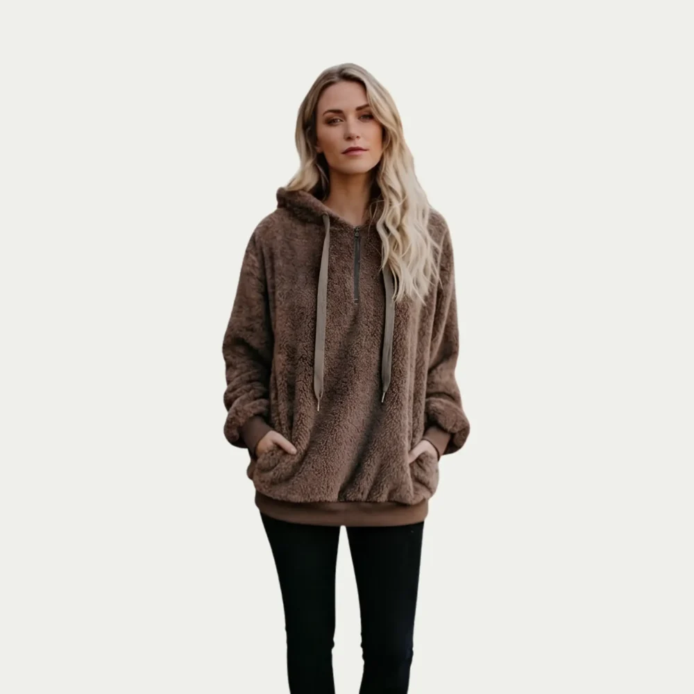 Women's Fluffy Fleece Hoodie – Cosy Winter Pullover Sweatshirt detail photo 3