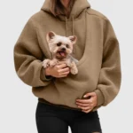 Women's Pet Pouch Hoodie – Dog Carrier Kangaroo Pouch Sweatshirt Jumper - Khaki
