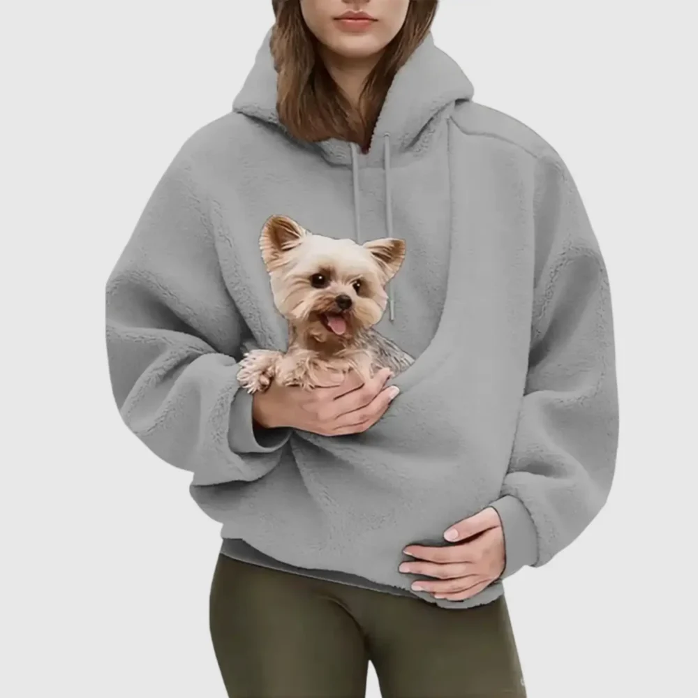 Women's Pet Pouch Hoodie – Dog Carrier Kangaroo Pouch Sweatshirt Jumper