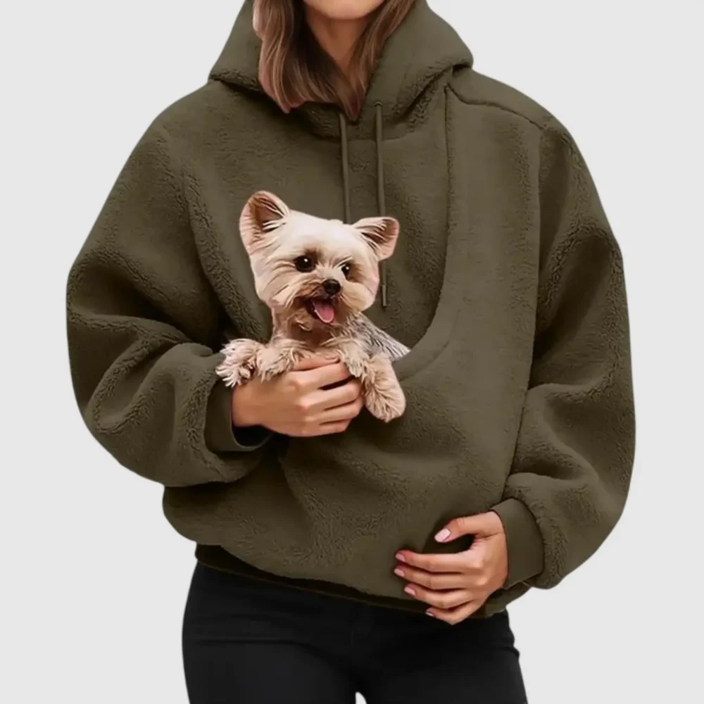 Women's Pet Pouch Hoodie – Dog Carrier Kangaroo Pouch Sweatshirt Jumper