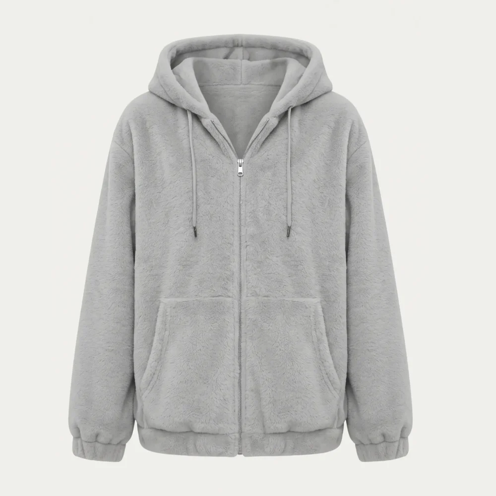 Women's Teddy Fleece Hooded Jacket – Warm Zip Up Winter Coat, Casual Mid-Length Outerwear
