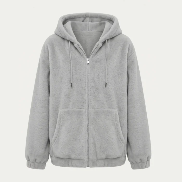 Women's Teddy Fleece Hooded Jacket – Warm Zip Up Winter Coat, Casual Mid-Length Outerwear