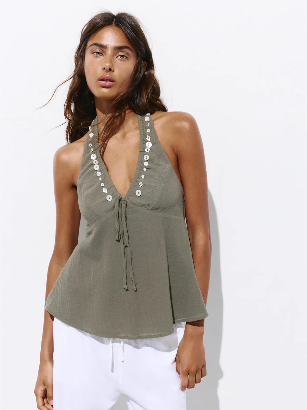 Halter neck top with buttons