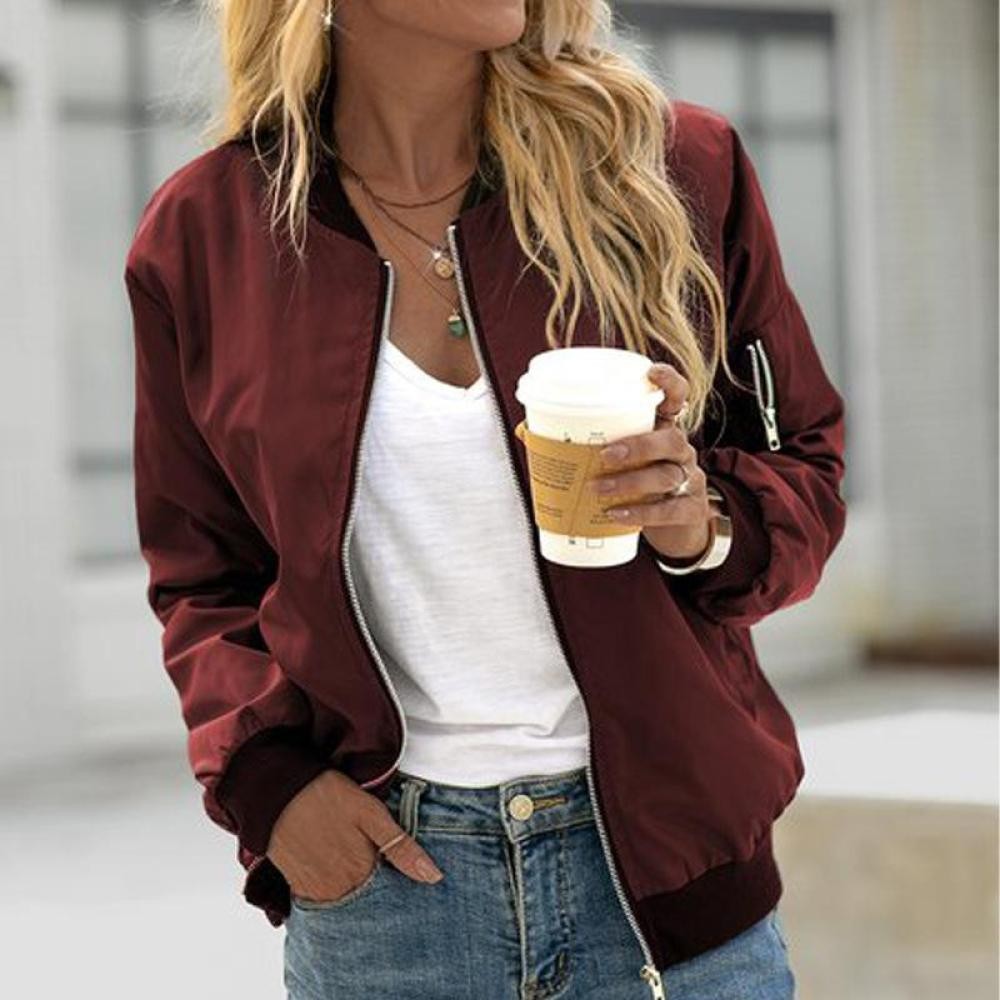 Women’s Lightweight Bomber Jacket – Casual Zip-Up Jacket with Pockets