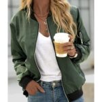 Women’s Lightweight Bomber Jacket – Casual Zip-Up Jacket with Pockets - Dark Green