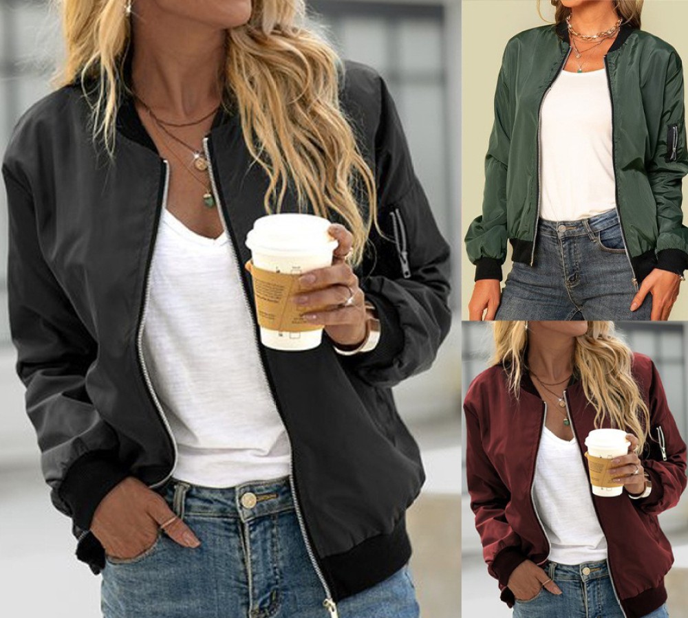 Women’s Lightweight Bomber Jacket – Casual Zip-Up Jacket with Pockets