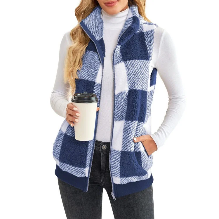 Women's Checked Fleece Body Warmer – Zip Up Gilet Waistcoat detail photo 8