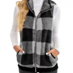 Women's Checked Fleece Body Warmer – Zip Up Gilet Waistcoat - Grey