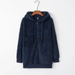 Women's Fluffy Fleece Hoodie – Cosy Winter Pullover Sweatshirt - Dark Blue
