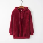 Women's Fluffy Fleece Hoodie – Cosy Winter Pullover Sweatshirt - Red