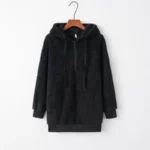 Women's Fluffy Fleece Hoodie – Cosy Winter Pullover Sweatshirt - Black