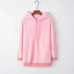 Women's Fluffy Fleece Hoodie – Cosy Winter Pullover Sweatshirt - Pink
