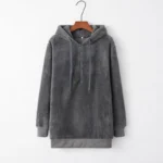 Women's Fluffy Fleece Hoodie – Cosy Winter Pullover Sweatshirt - Charcoal Grey