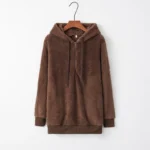 Women's Fluffy Fleece Hoodie – Cosy Winter Pullover Sweatshirt - Brown