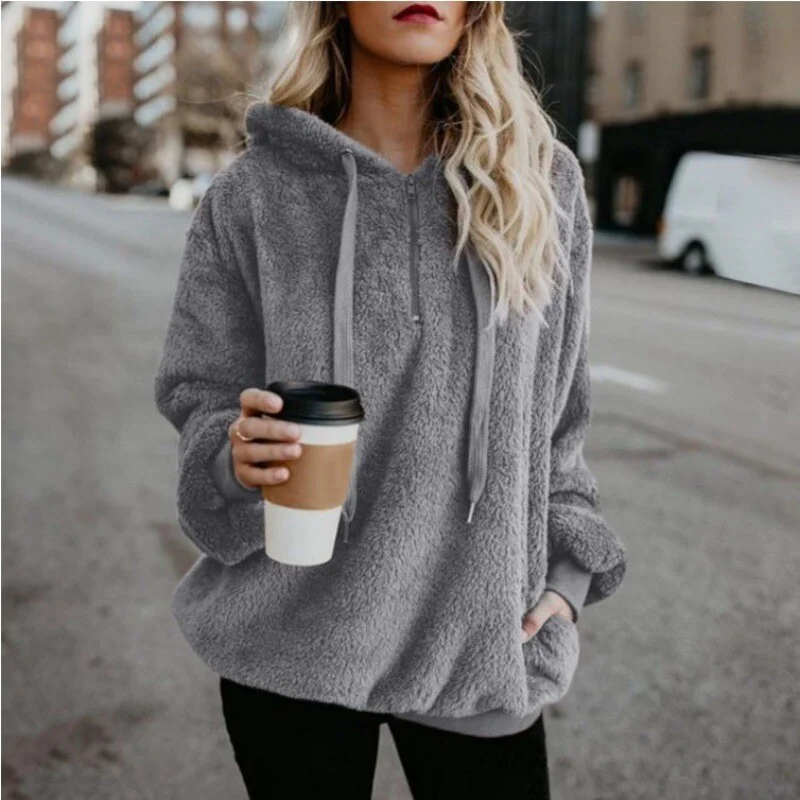 Women's Fluffy Fleece Hoodie – Cosy Winter Pullover Sweatshirt detail photo 5