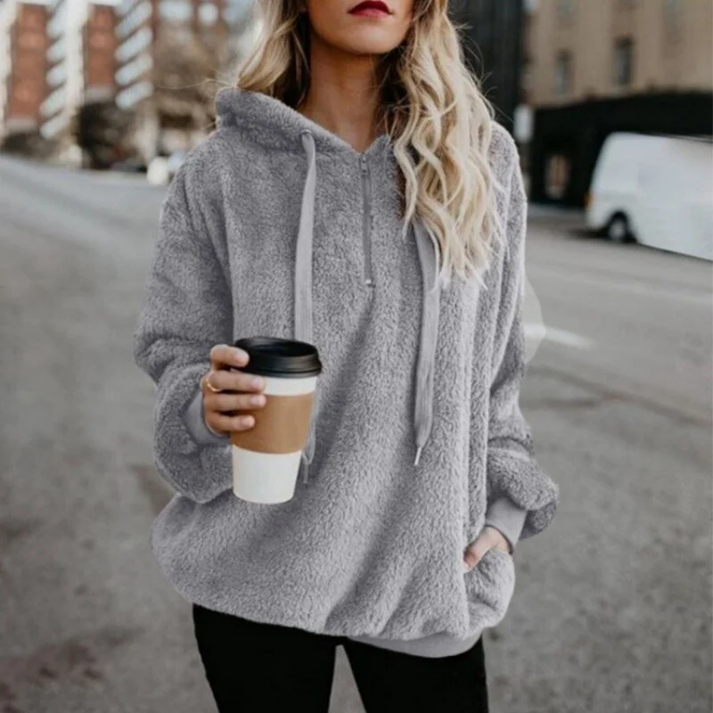 Women's Fluffy Fleece Hoodie – Cosy Winter Pullover Sweatshirt detail photo 6