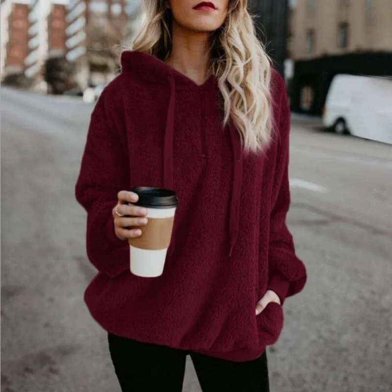 Women's Fluffy Fleece Hoodie – Cosy Winter Pullover Sweatshirt detail photo 7