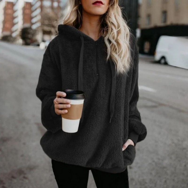 Women's Fluffy Fleece Hoodie – Cosy Winter Pullover Sweatshirt detail photo 8