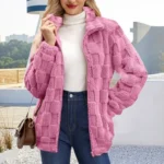 Women's Teddy Fleece Coat – Faux Fur Zip Up Winter Jacket - Rose Red