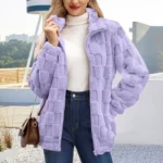 Women's Teddy Fleece Coat – Faux Fur Zip Up Winter Jacket - Purple