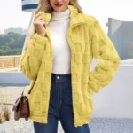 Women's Teddy Fleece Coat – Faux Fur Zip Up Winter Jacket - Yellow