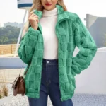 Women's Teddy Fleece Coat – Faux Fur Zip Up Winter Jacket - Green