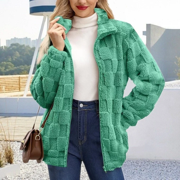 Women's Teddy Fleece Coat – Faux Fur Zip Up Winter Jacket detail photo 10