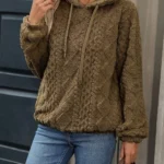 Women's Teddy Fleece Hoodie – Warm Pullover Sweatshirt, Casual Winter Jumper - Khaki