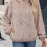 Women's Teddy Fleece Hoodie – Warm Pullover Sweatshirt, Casual Winter Jumper - Apricot