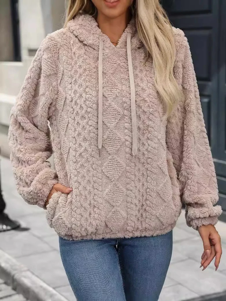 Women's Teddy Fleece Hoodie – Warm Pullover Sweatshirt, Casual Winter Jumper detail photo 5