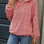 Women's Teddy Fleece Hoodie – Warm Pullover Sweatshirt, Casual Winter Jumper - Pink