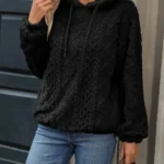 Women's Teddy Fleece Hoodie – Warm Pullover Sweatshirt, Casual Winter Jumper - Black